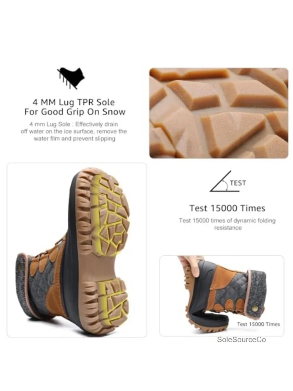 Women's Waterproof Insulated Duck Snow Boots with Fleece Lining, Lug Sole